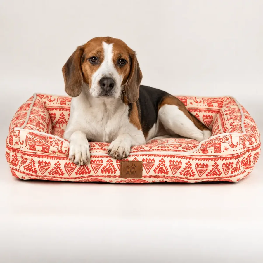 Cama Lucky Elephant — 60 × 50 × 14 cm · Estampado rojo