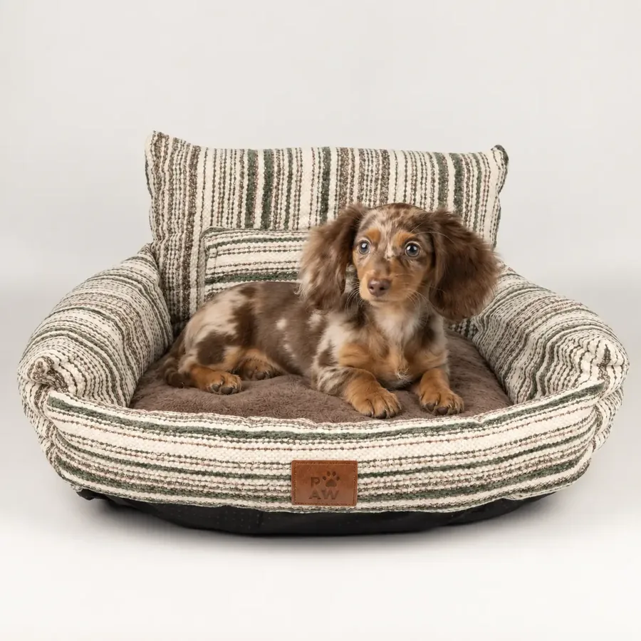 Cama sofá — Pequeña · 50 × 50 × 26 cm · Rayas marrones