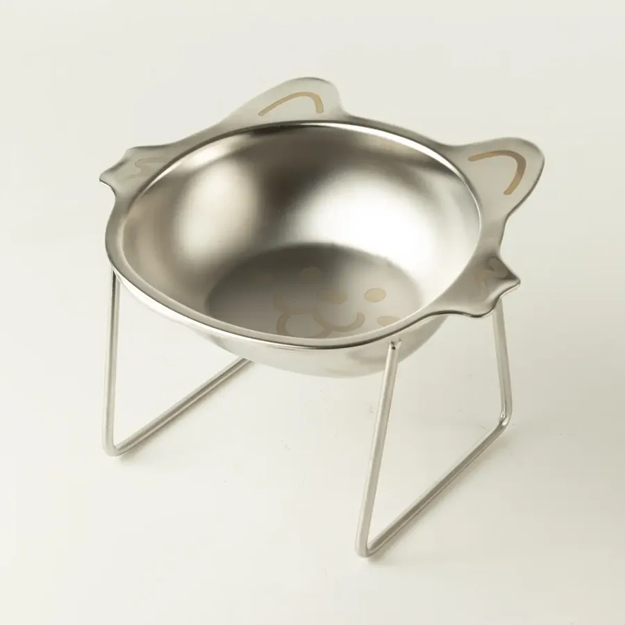 Comedero para gatos con soporte — Acero inoxidable 304 · cara de gato