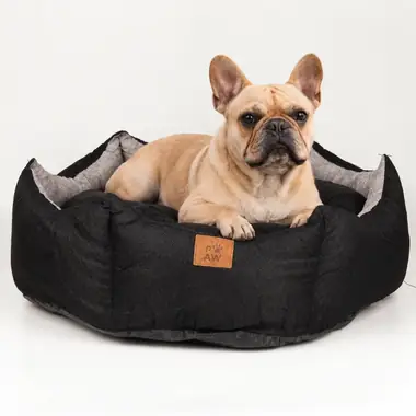 Cama Corona Real — Grande · 50 × 50 × 26 cm · Negro y gris