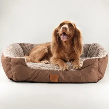 Cama Teddy — Mediana · 70 × 55 × 18 cm · Peluche marrón